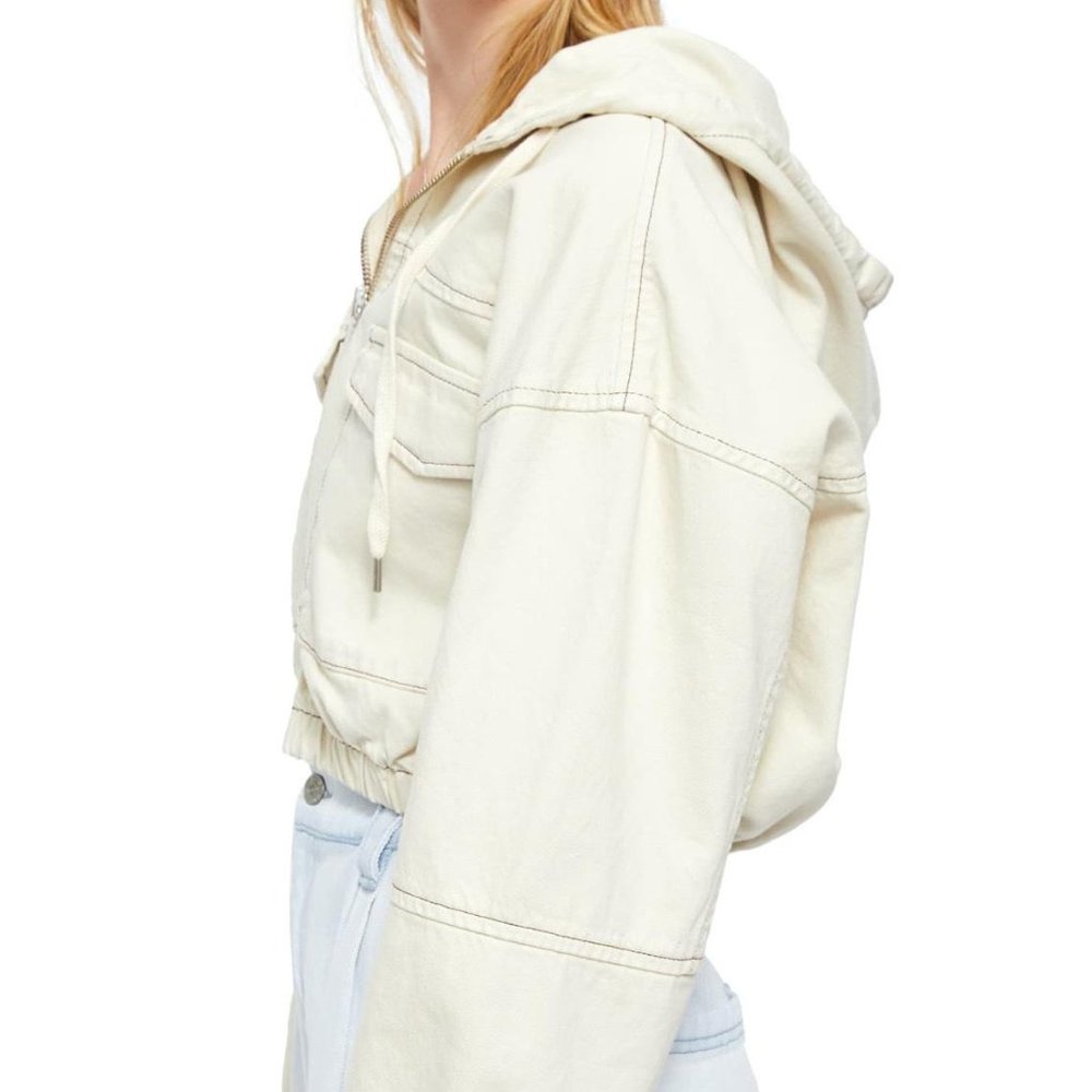 BDG Ivory Denim Cropped Hoodie Jacket Size L - Picture 6 of 6